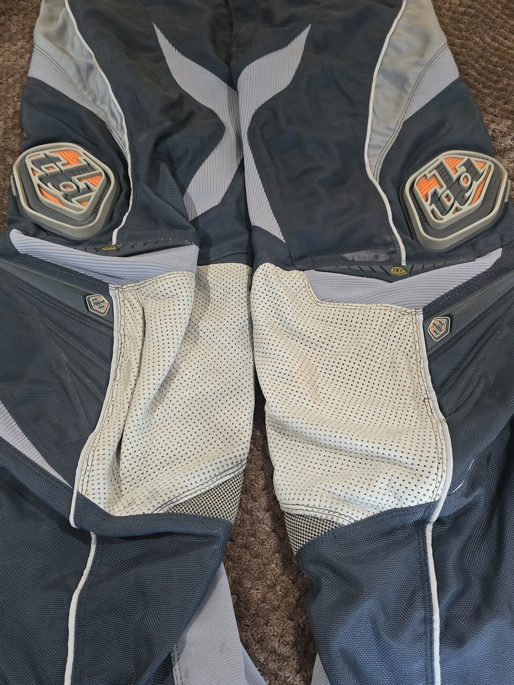Men's Navy and Light Gray Cargo Pants with Orange Accents